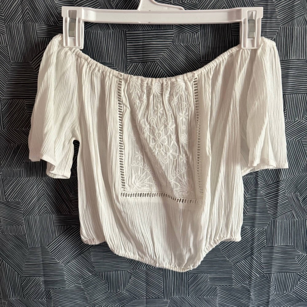 White Off-Shoulder Blouse with Embroidery